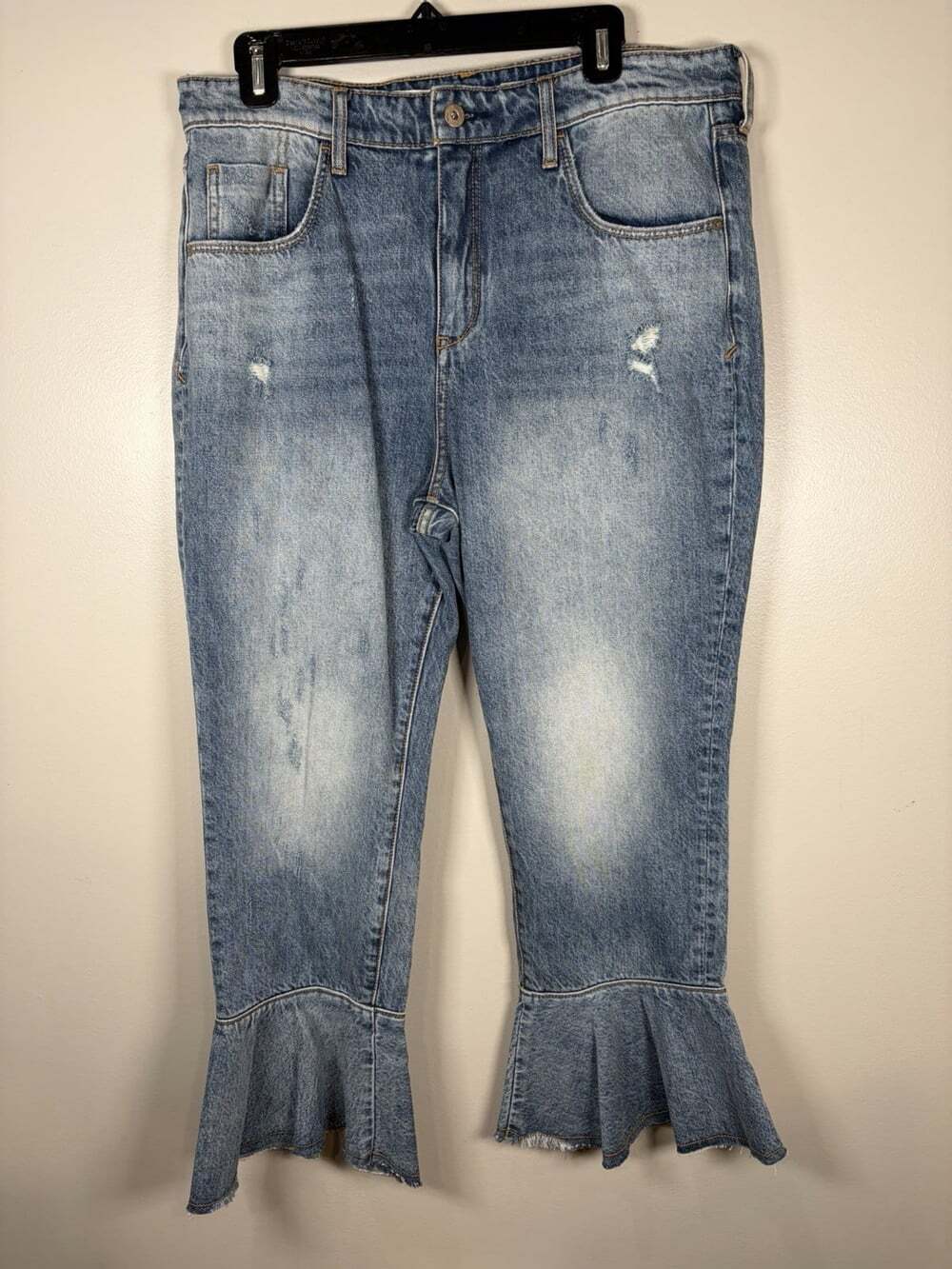 Pilcro Relaxed Ruffle Jeans Size 31 Cropped Denim Ruffle Jeans